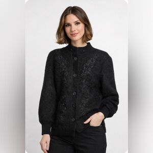 "Lee Sands Black Cardigan
Embroidery Floral